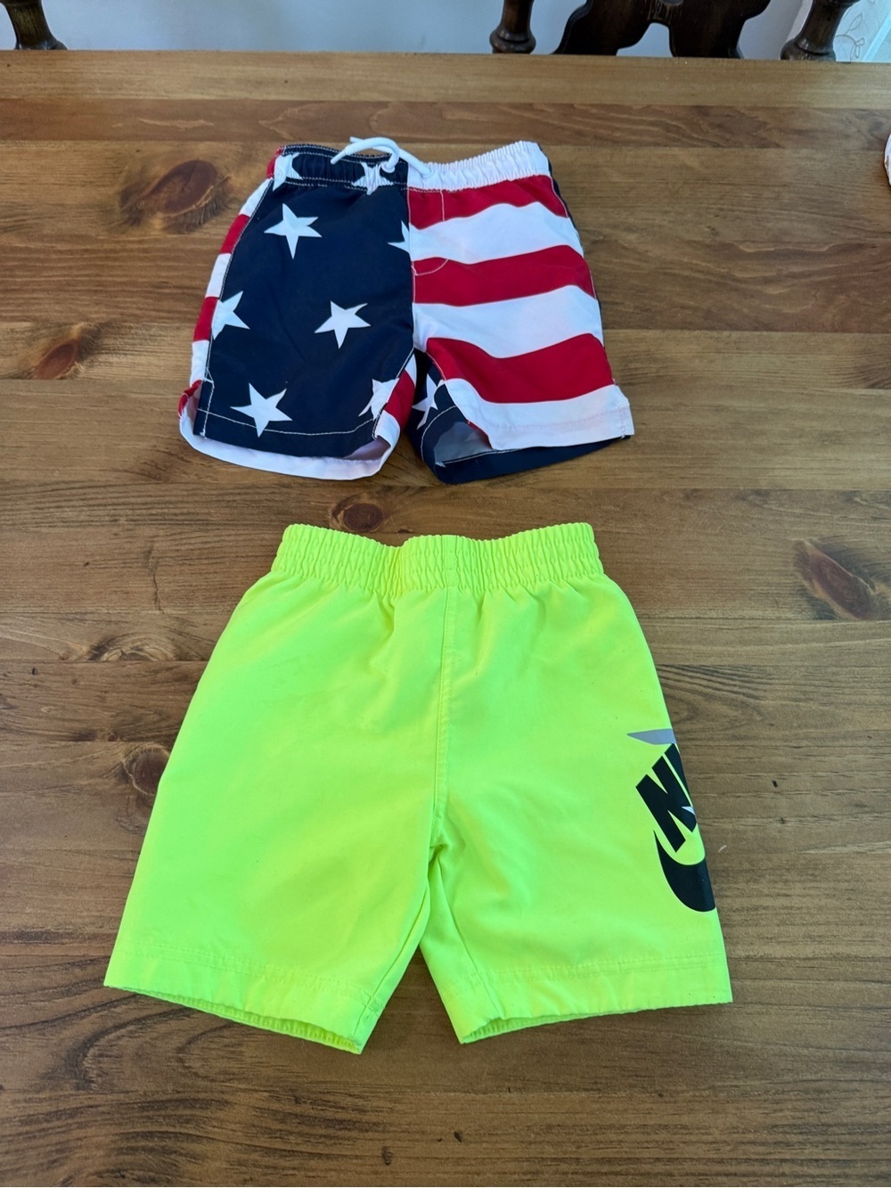 Nike Neon Yellow Kids Swim Shorts with American Flag Pair 2T & 4T